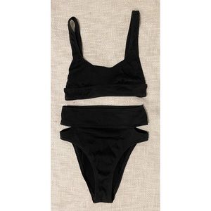 Black ribbed high waisted bikini NWOT